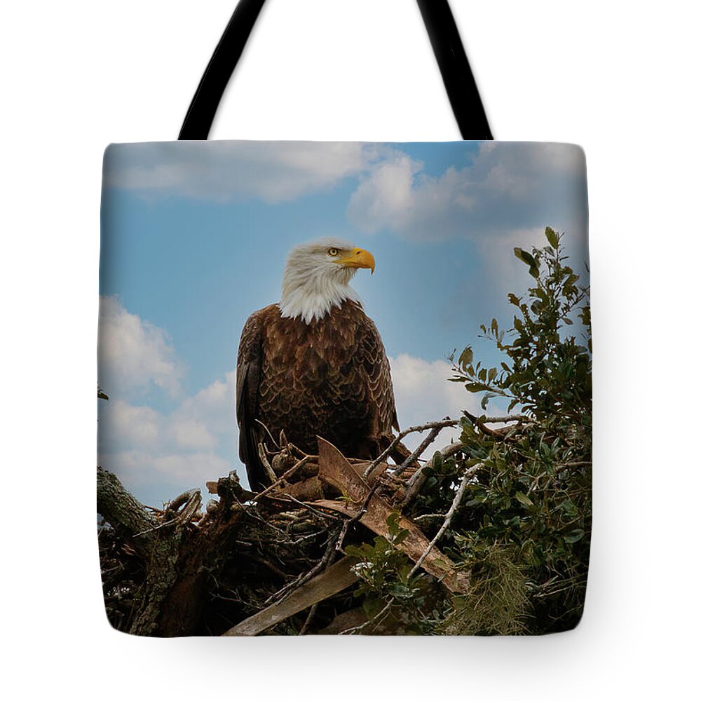 Eagle Tote Bag featuring the photograph On Guard by Les Greenwood