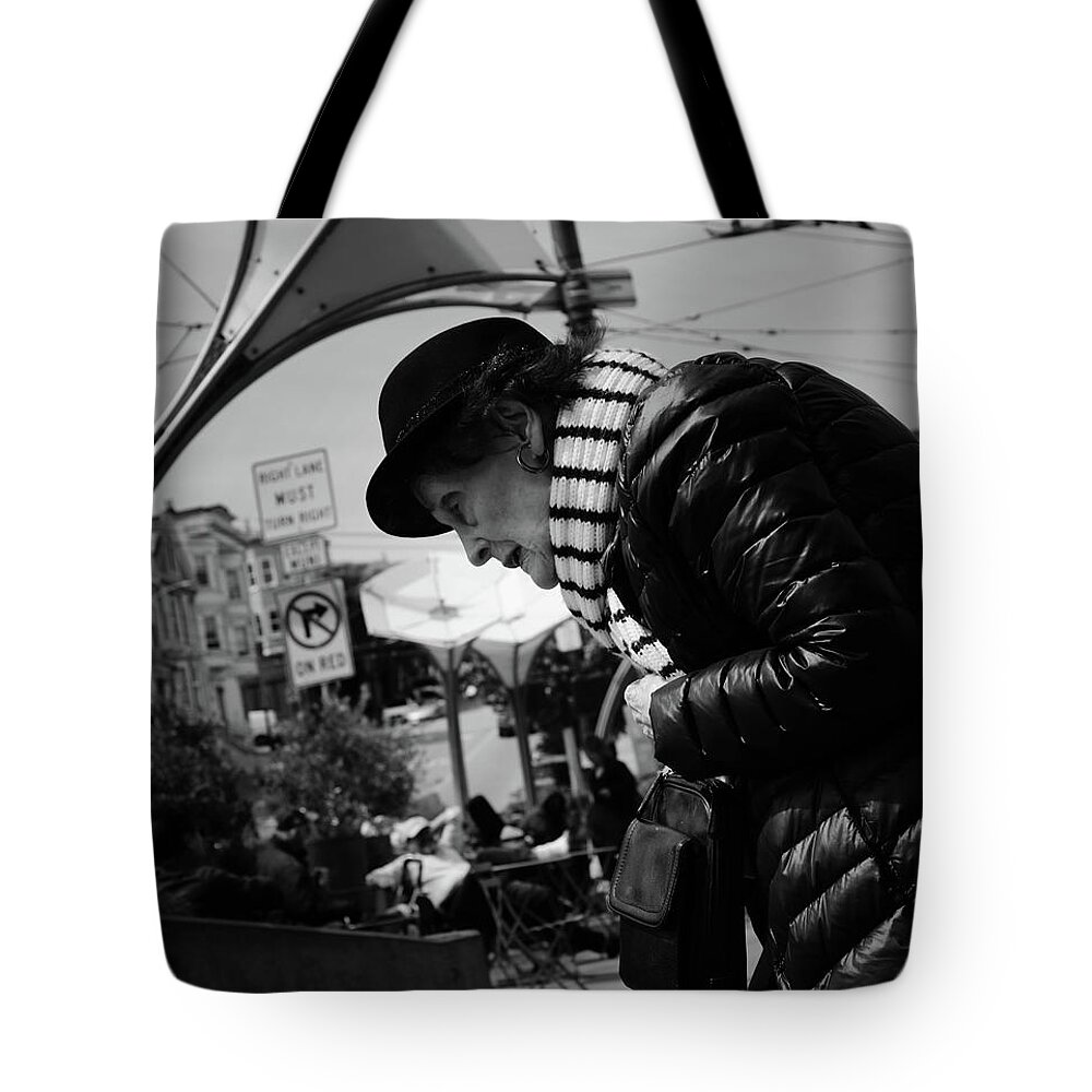 Street Photography Tote Bag featuring the photograph On her Back by J C