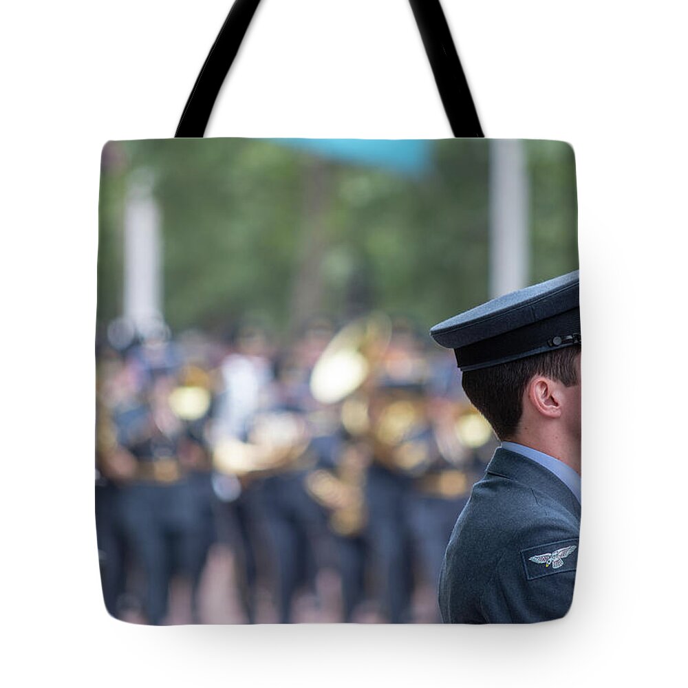 Raf Tote Bag featuring the photograph On parade at RAF 100 by Andrew Lalchan