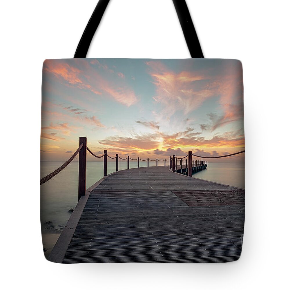  Tote Bag featuring the photograph On Sandals Jetty by Hugh Walker
