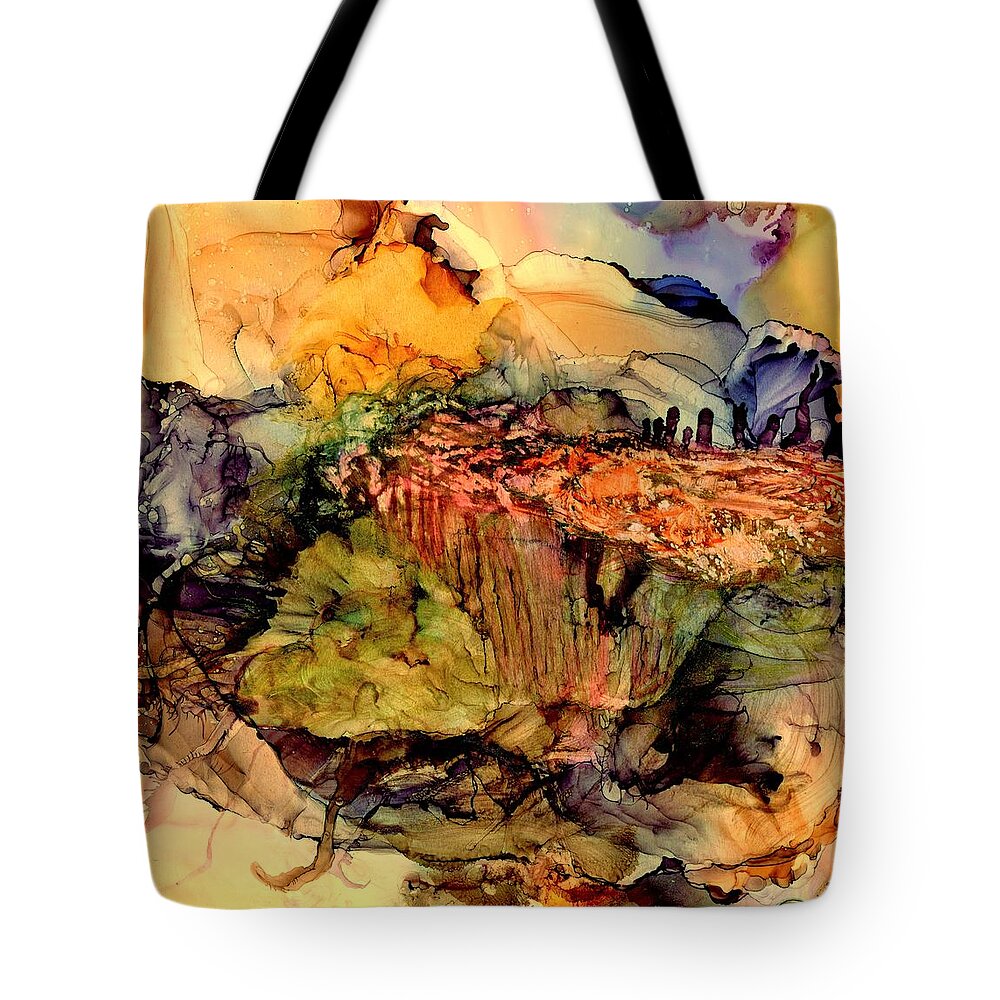 Alcohol Ink Tote Bag featuring the painting On the bright side by Angela Marinari
