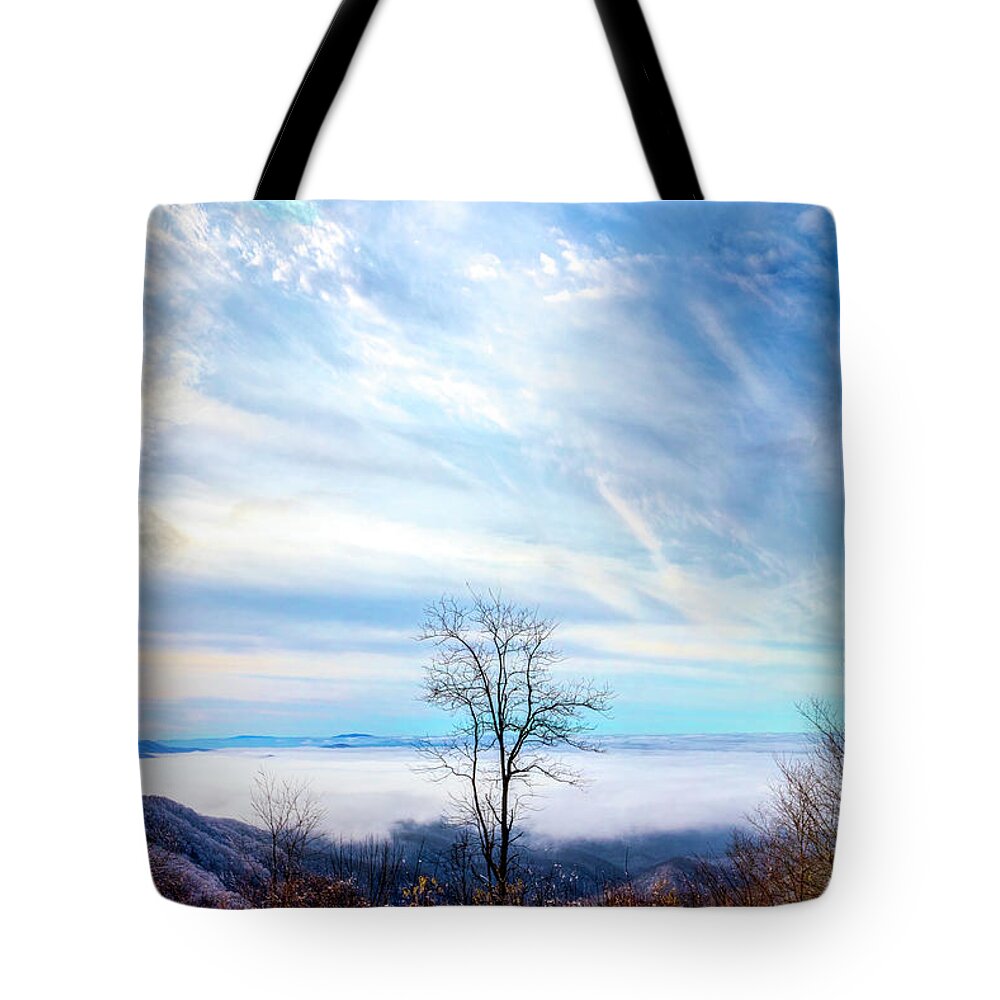 Carolina Tote Bag featuring the photograph On the Edge of the Blue Ridge Mountains by Debra and Dave Vanderlaan