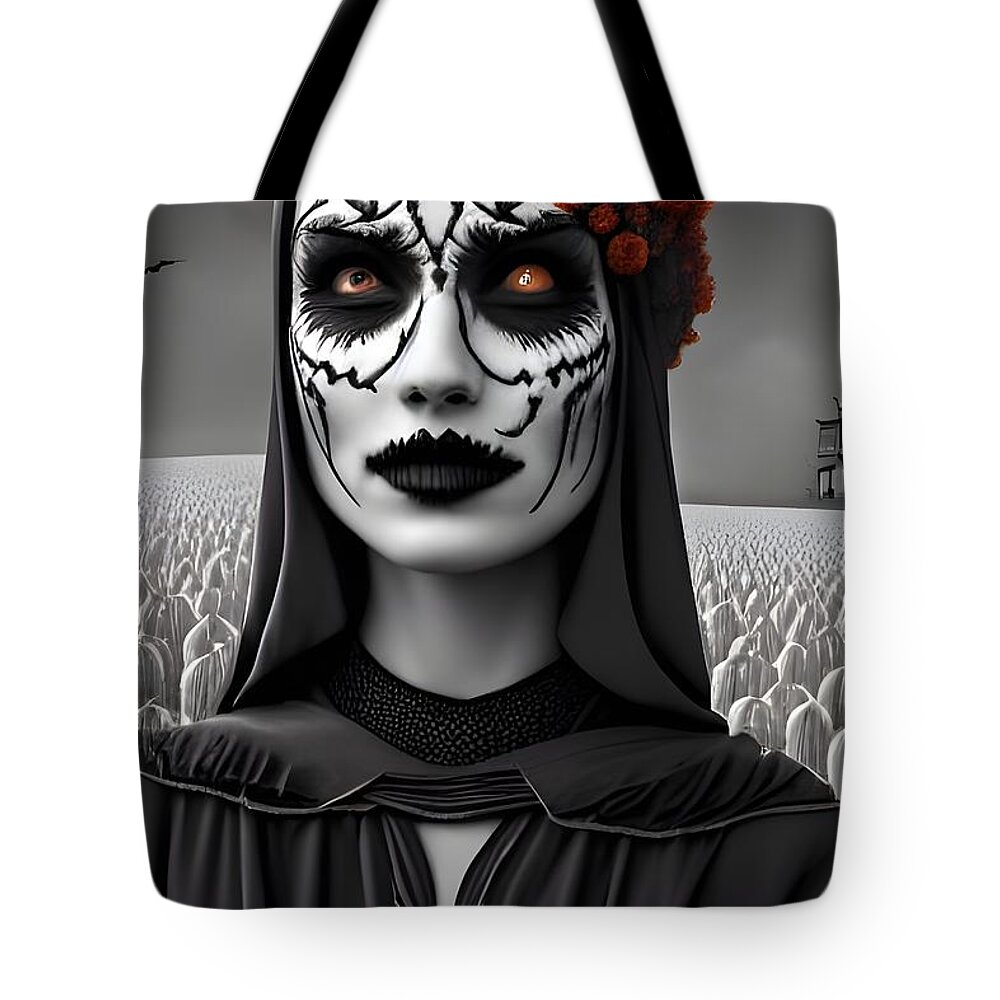 Digital Tote Bag featuring the digital art One Color Witch by Beverly Read