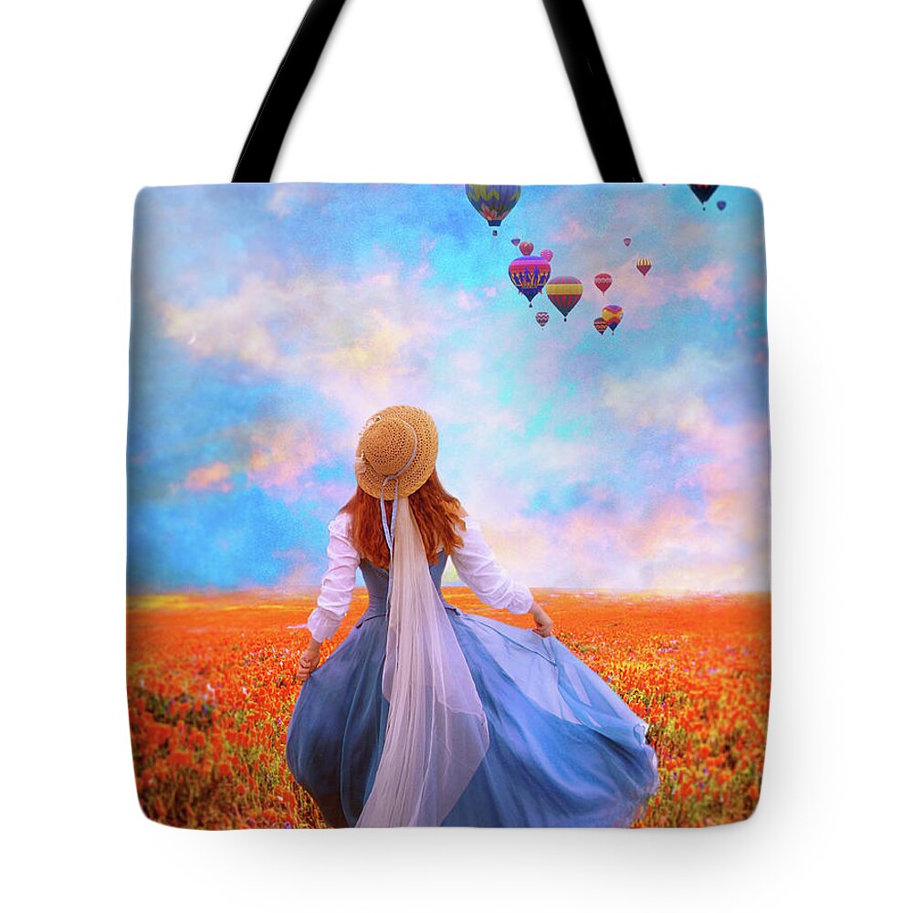 Hot Air Balloons Tote Bag featuring the digital art One Easter Sunday by Claudia McKinney