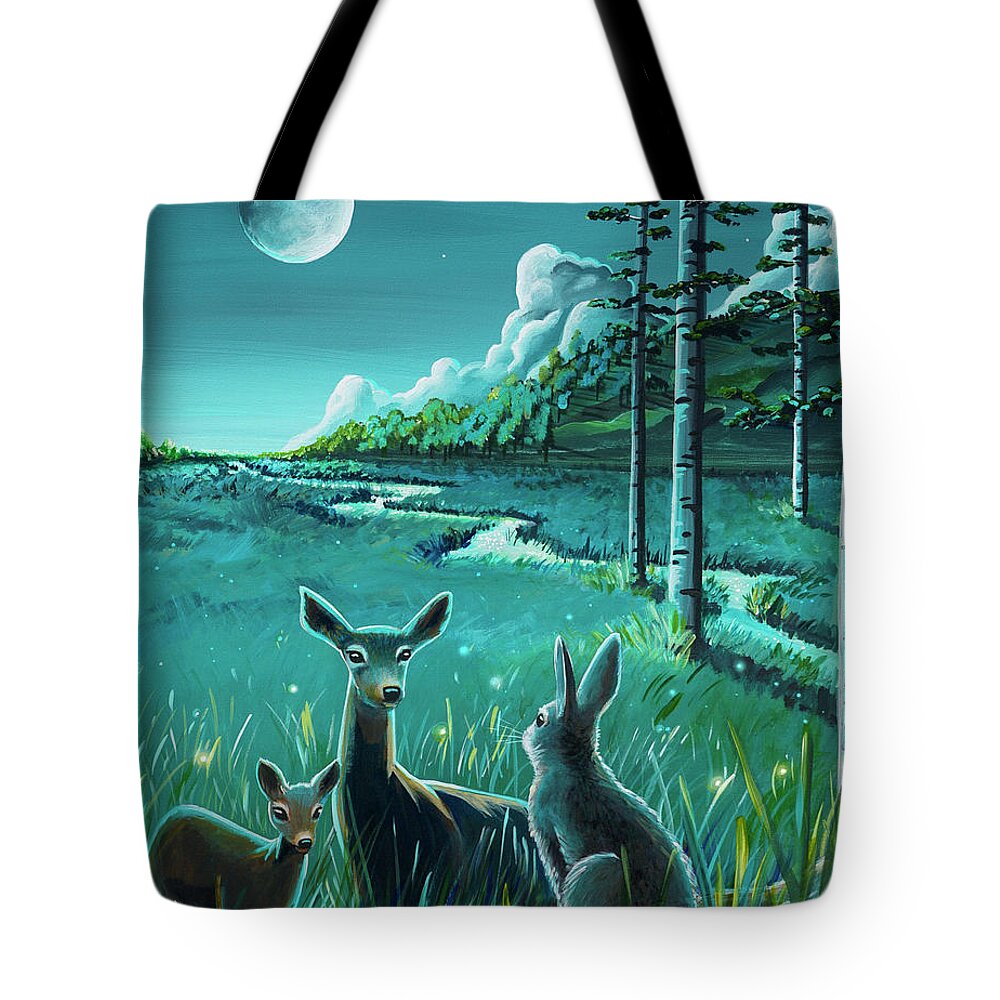 Night Tote Bag featuring the painting One Night In The Meadow by Cindy Thornton