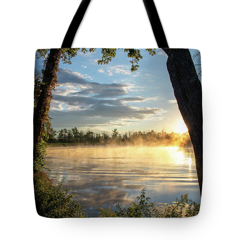 Sunrise Tote Bag featuring the photograph Oneida River Sunrise by Rod Best