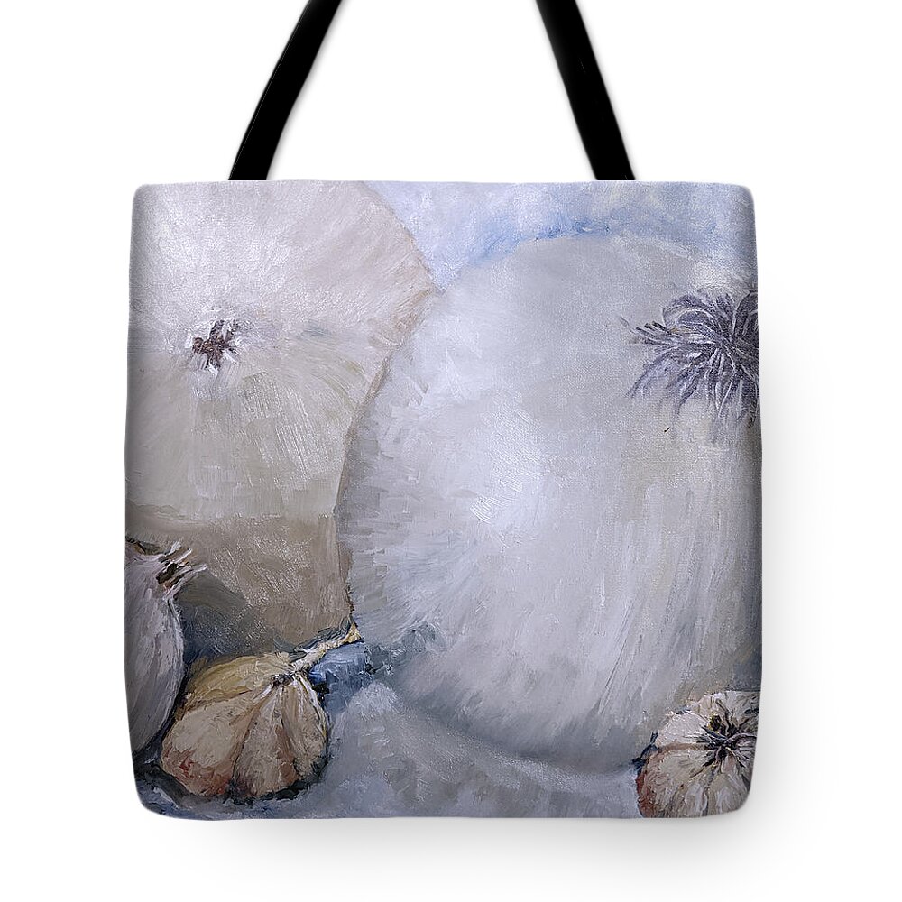 Onion Tote Bag featuring the painting Onions and Garlic dressed in white by Shelley Bain