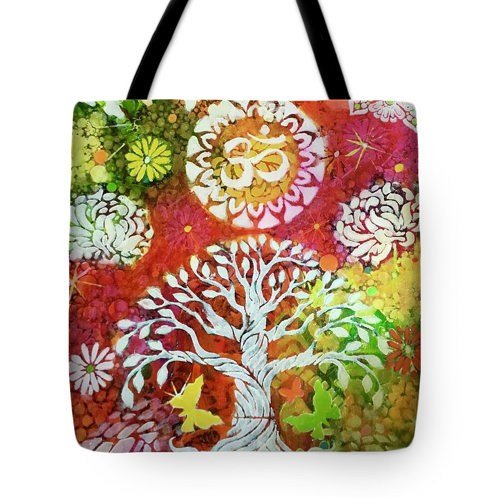 Yoga Tote Bag featuring the mixed media Only peace by Corina Stupu Thomas