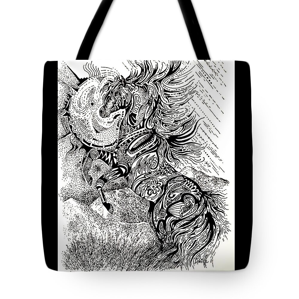 Horse Tote Bag featuring the drawing Onward by Yvonne Blasy