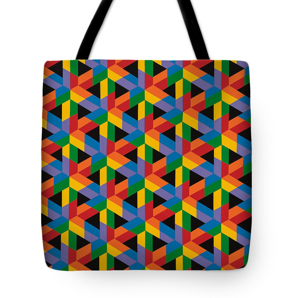 Abstract Tote Bag featuring the painting Open Hexagonal Lattice II with Square Cropping by Janet Hansen