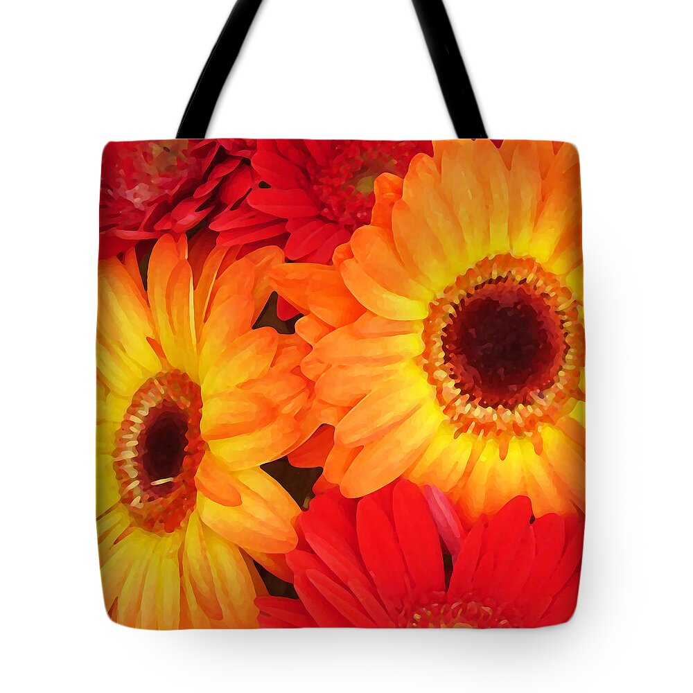 Daisy Tote Bag featuring the painting Orange and Red Gerbers by Amy Vangsgard