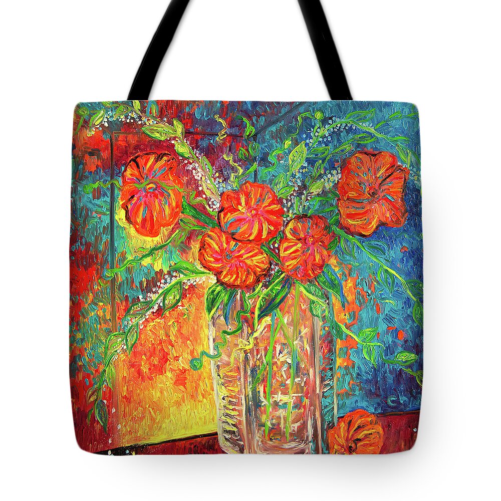  Tote Bag featuring the painting Orange and teal by Chiara Magni