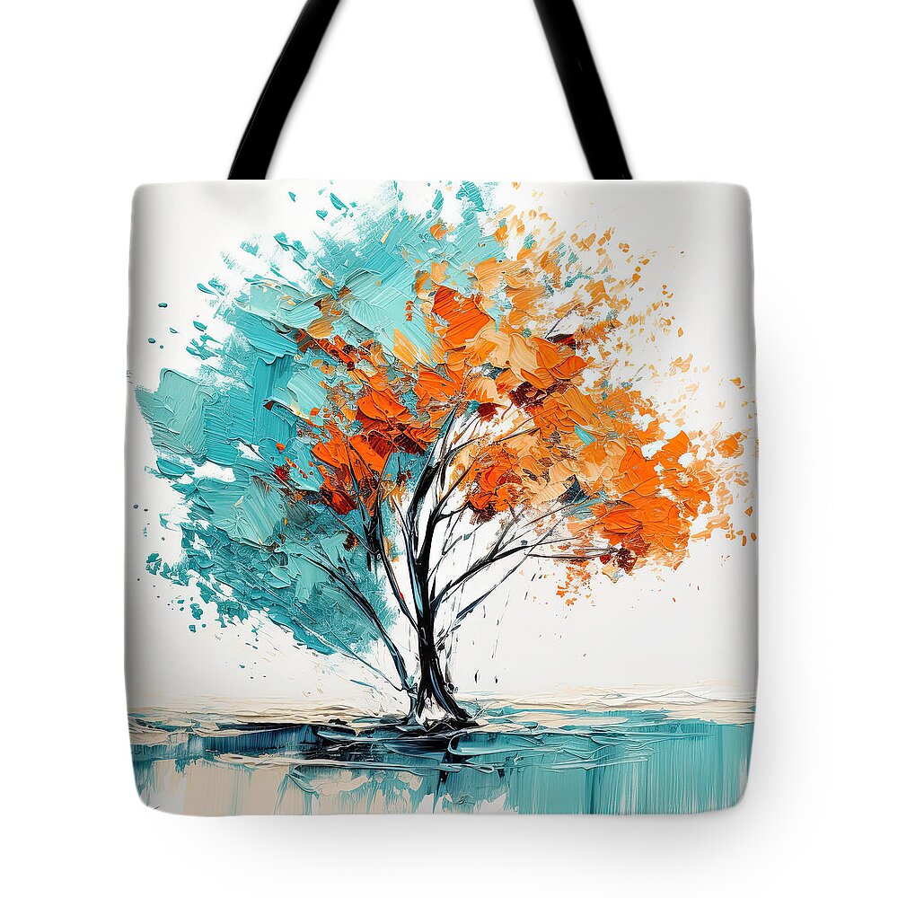 Orange and Turquoise Modern Art Tote Bag by Lourry Legarde - Fine