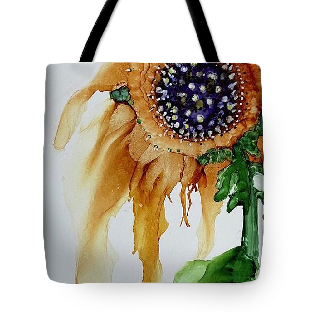  Tote Bag featuring the painting Orange Flower bees by Joyce Clark