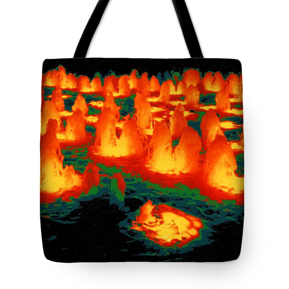 Abstract Tote Bag featuring the digital art Orange Fountain by T Oliver