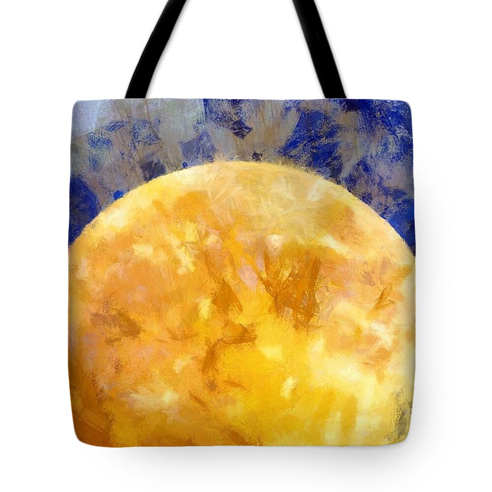 Moon Tote Bag featuring the mixed media Orange Moon by Christopher Reed
