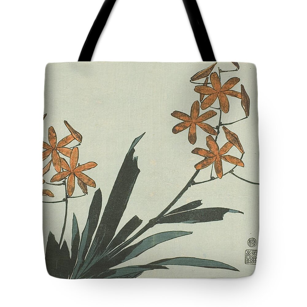 19th Century Art Tote Bag featuring the relief Orange Orchids, from an untitled series of flowers by Katsushika Hokusai