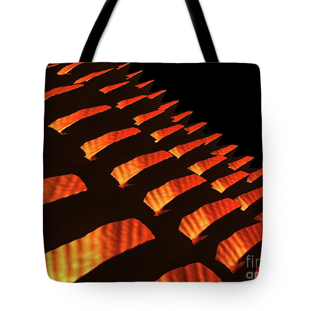 Scales Tote Bag featuring the digital art Orange Reptile Scales by Phil Perkins