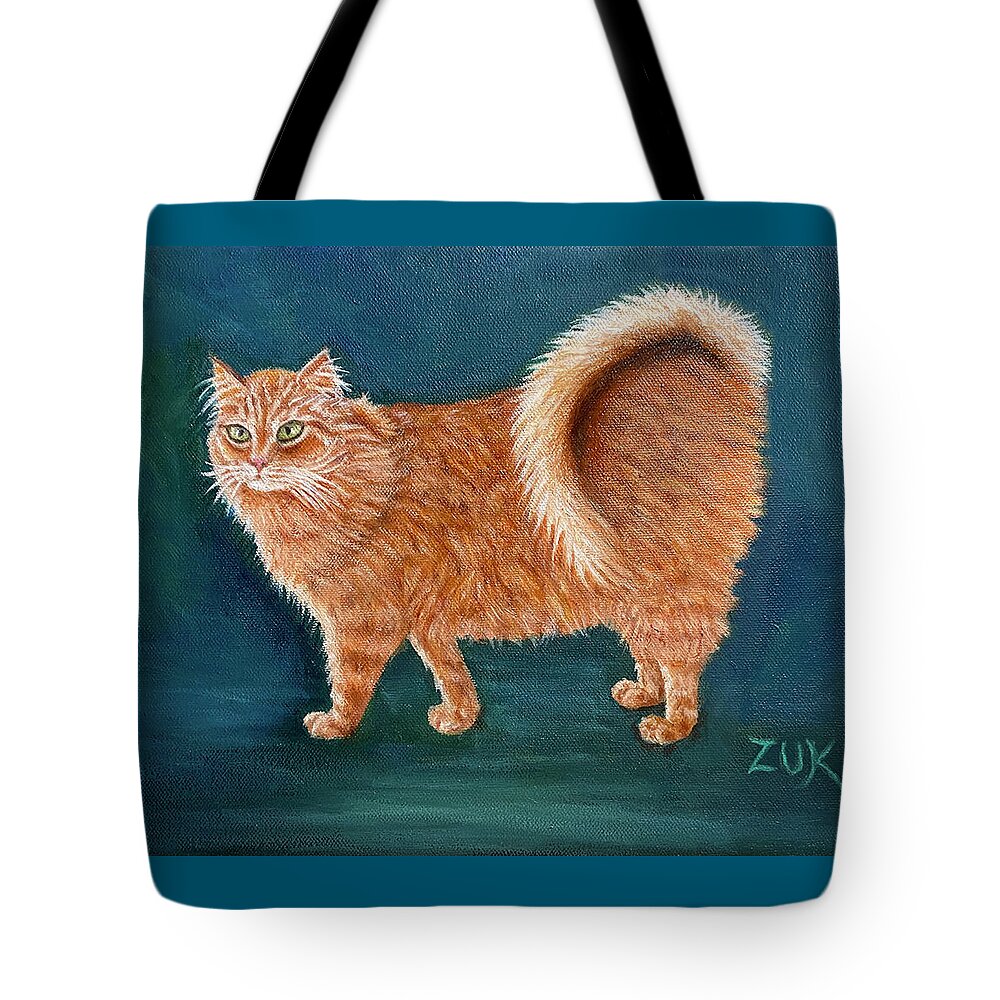 American Ringtail Cat Tote Bag featuring the painting Orange Ringtail Cat by Karen Zuk Rosenblatt