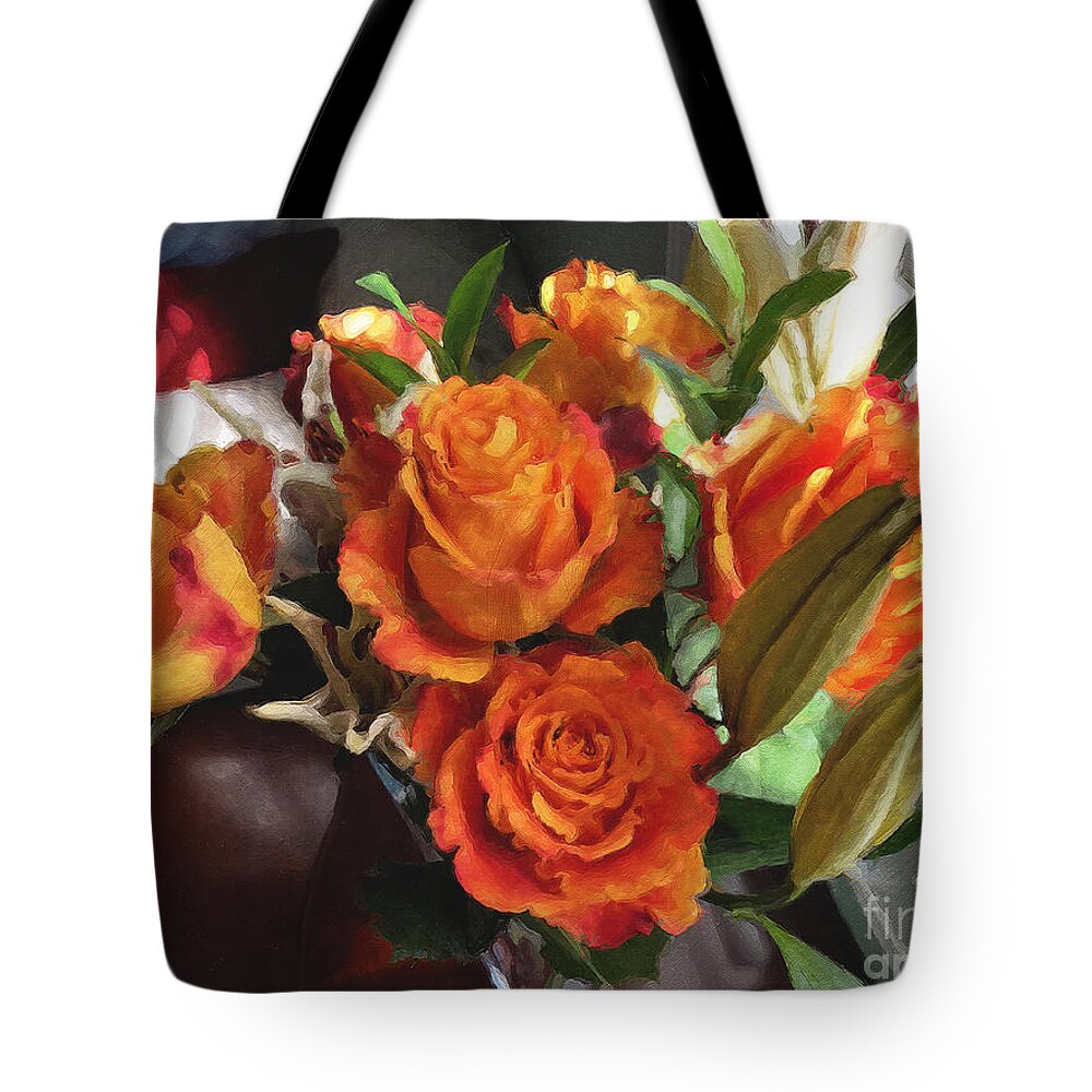 Flowers Tote Bag featuring the photograph Orange Roses by Brian Watt