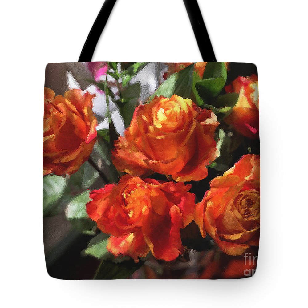 Flowers Tote Bag featuring the photograph Orange Roses Too by Brian Watt