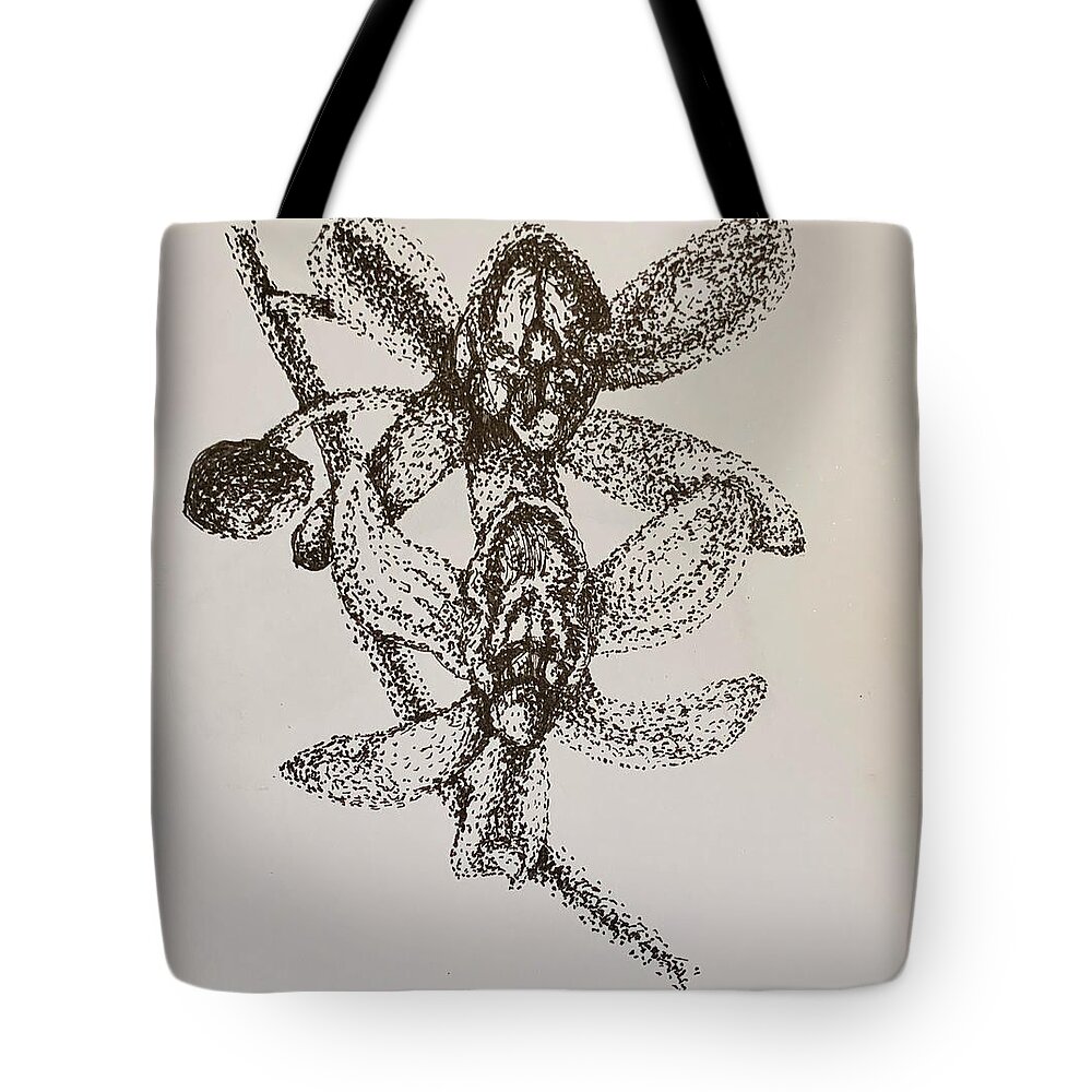 Points Tote Bag featuring the drawing Orchid by Franci Hepburn