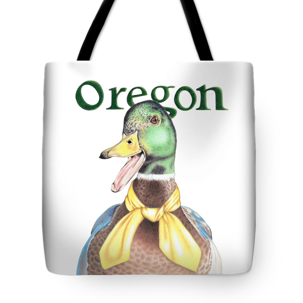Oregon Tote Bag featuring the drawing Oregon Duck with Transparent Background by Karrie J Butler