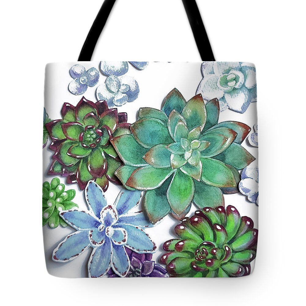 Succulent Tote Bag featuring the painting Organic Beautiful Succulent Plants Garden Watercolor Art Decor II by Irina Sztukowski