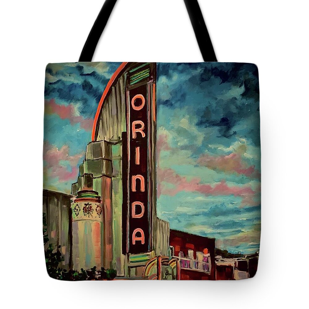 Orinda Tote Bag featuring the painting Orinda Theater by Joel Tesch