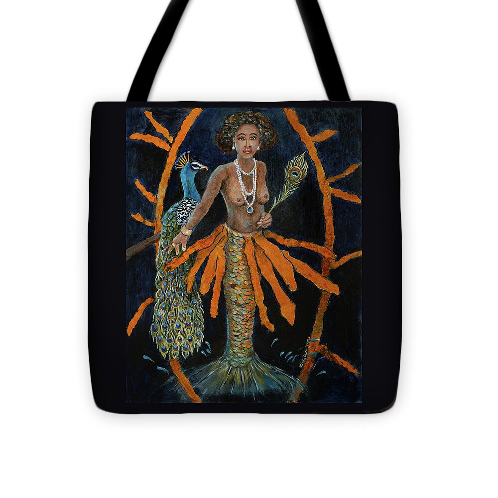 Oshun Tote Bag featuring the painting Oshun by Linda Queally by Linda Queally