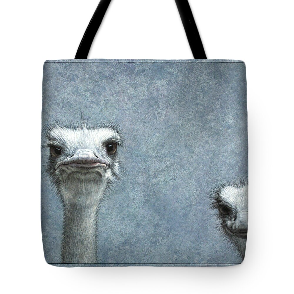 Ostriches Tote Bag featuring the painting Ostriches by James W Johnson