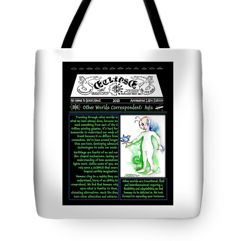 Comics Tote Bag featuring the mixed media Other World Correspondent by Dawn Sperry