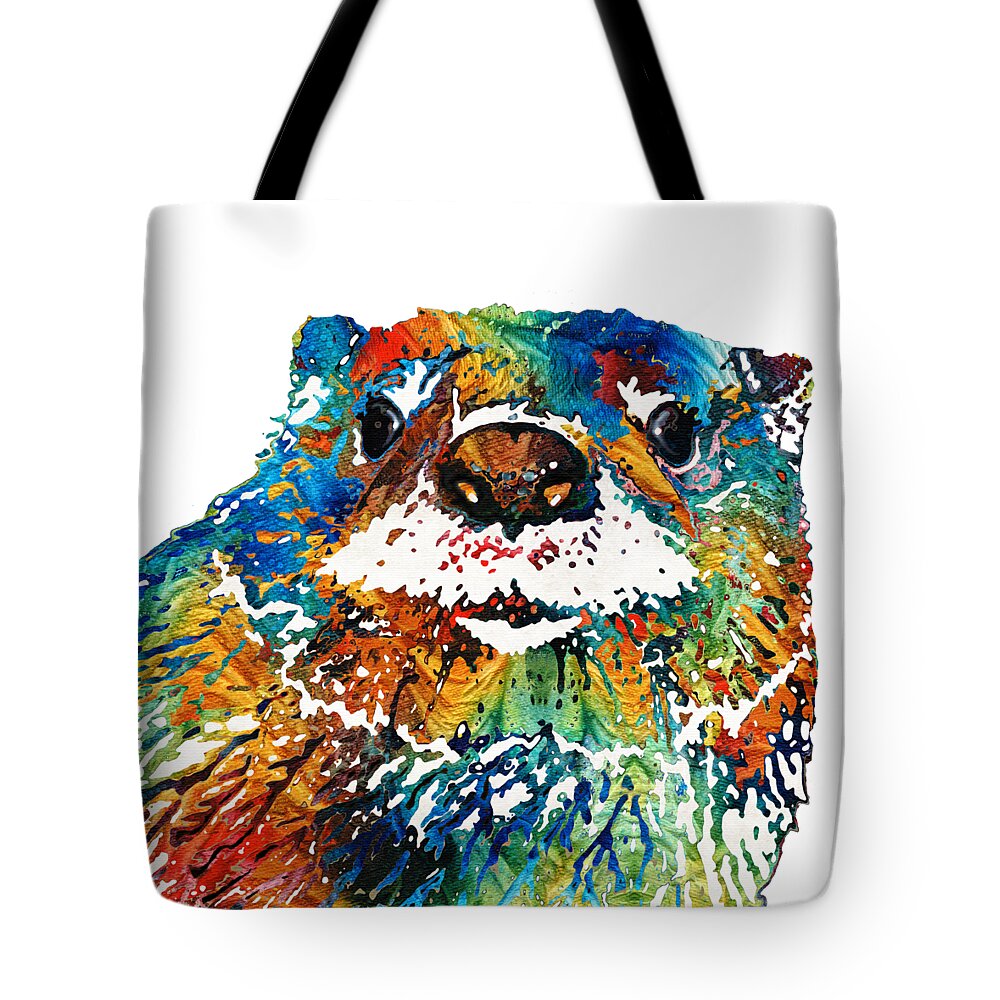 Otter Tote Bag featuring the painting Otter Art - Ottertude - By Sharon Cummings by Sharon Cummings