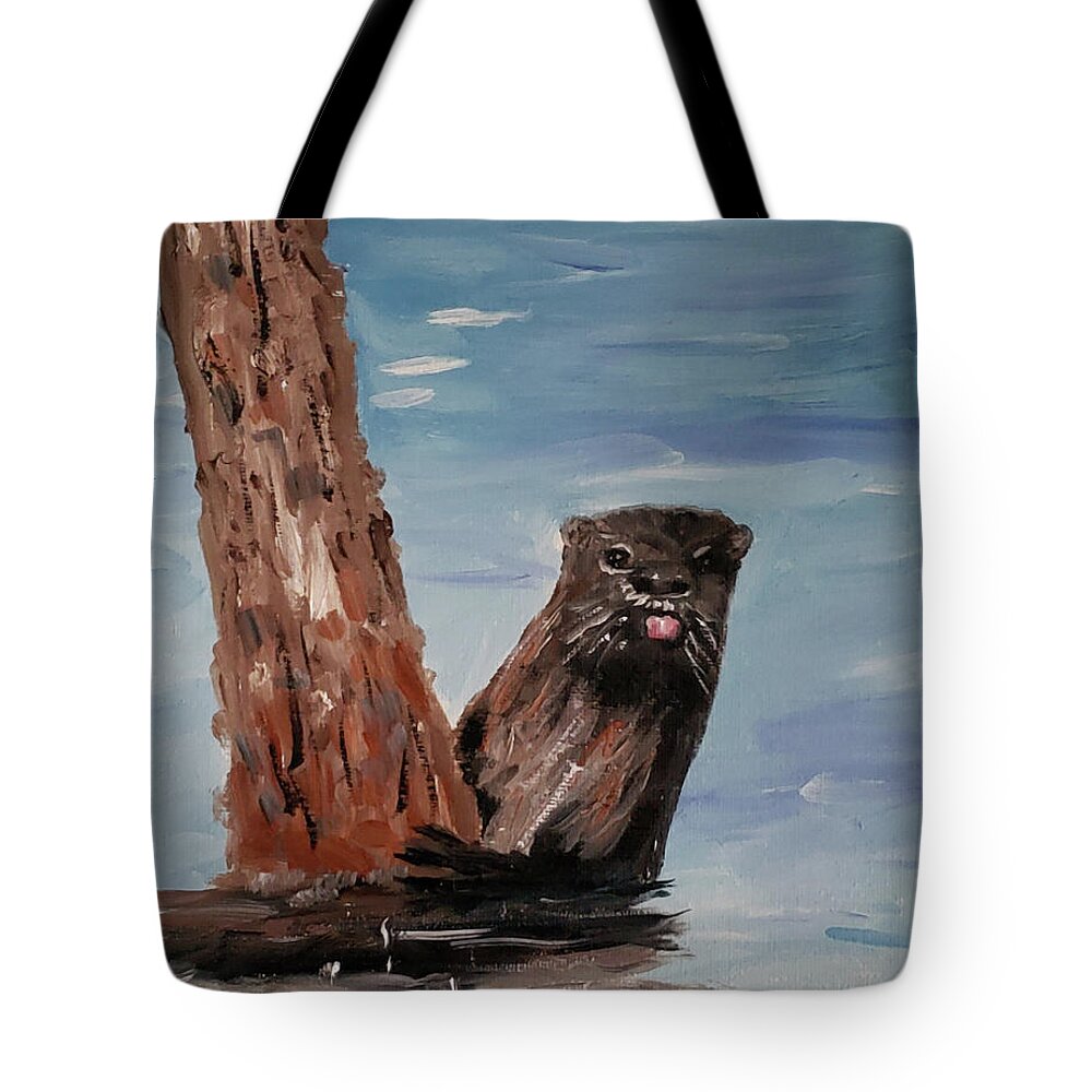 Wildlife Art Tote Bag featuring the painting Otter With Attitude by Stanton Allaben