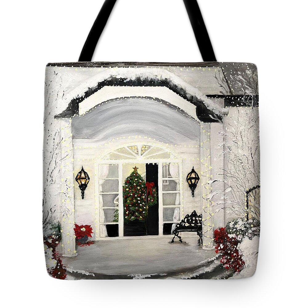 Home Tote Bag featuring the painting Our Christmas Dreamhome by Juliette Becker