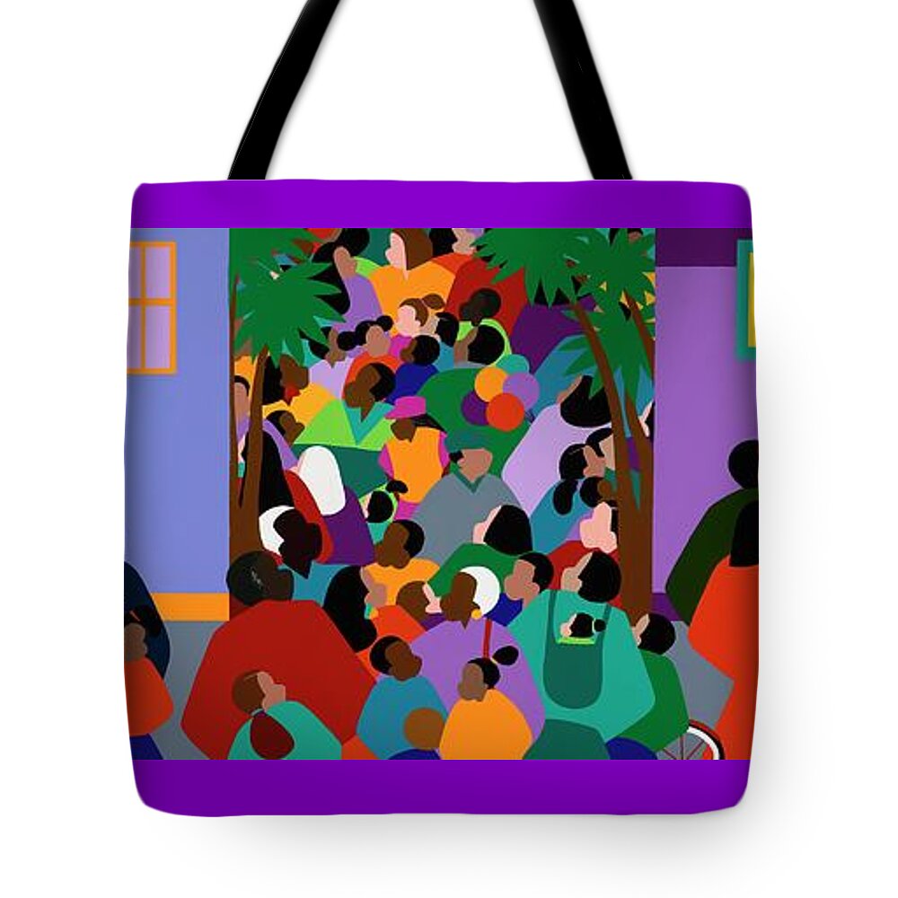 Black Lives Matter Tote Bag featuring the painting Our Community by Synthia SAINT JAMES