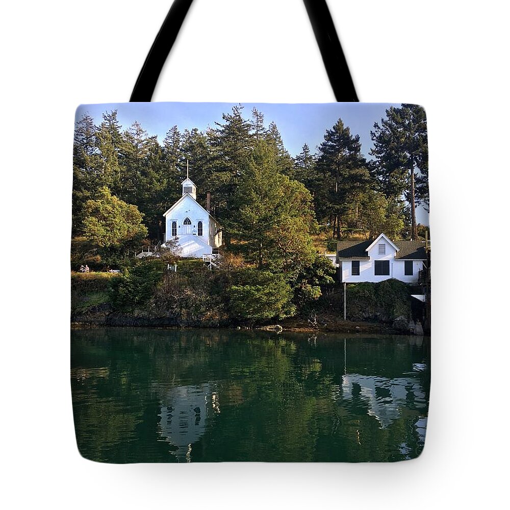 Roche Harbor Tote Bag featuring the photograph Our Lady of Good Voyage by Jerry Abbott