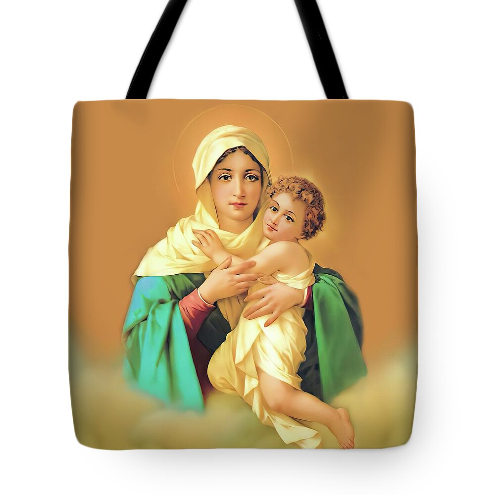 Refuge Of Sinners Tote Bag featuring the mixed media Our Lady Virgin Mary Refuge of Sinners Catholic Saint by Luigi Crosio