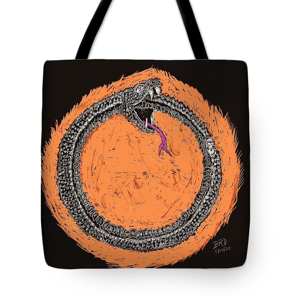 Ouroboros Tote Bag featuring the drawing Ouroboros by Branwen Drew