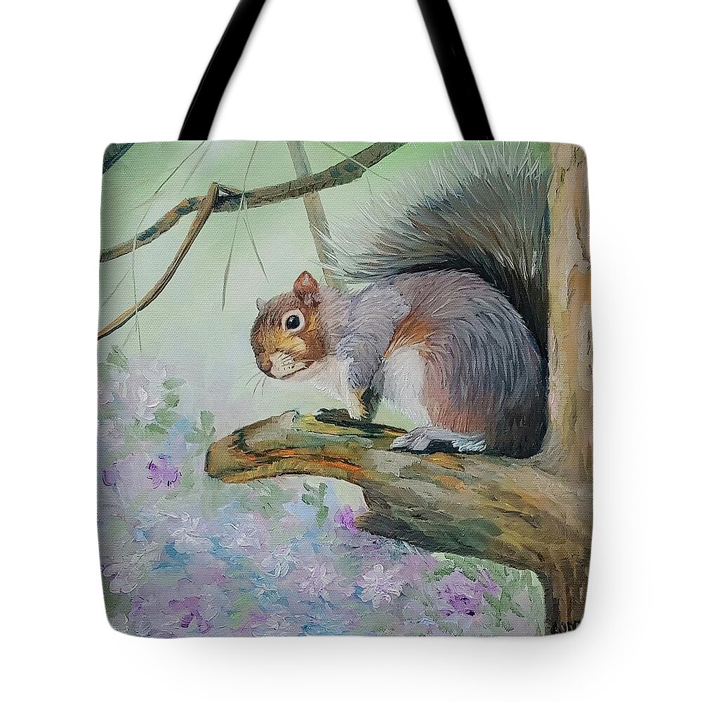 Squirrel Tote Bag featuring the painting Out on a Limb by Connie Rish