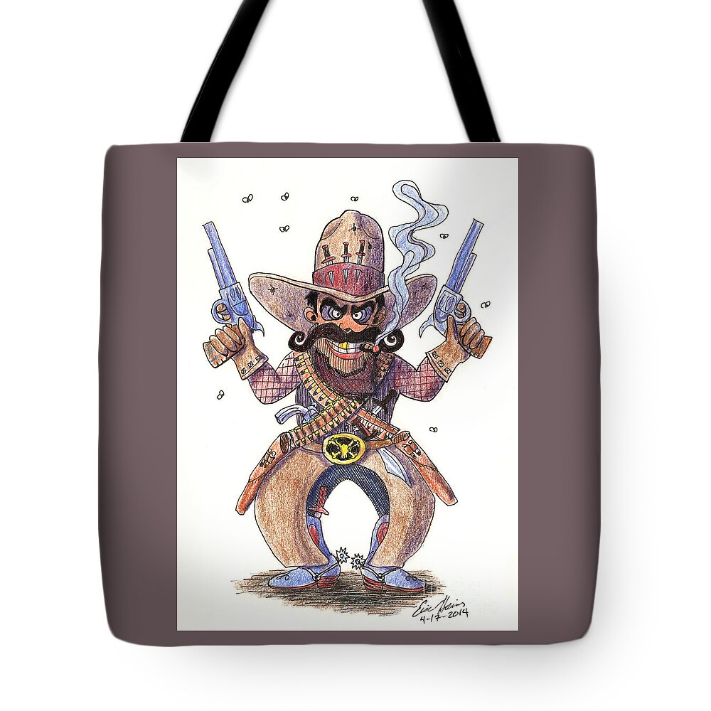 Western Tote Bag featuring the drawing Outlaw Desperado by Eric Haines