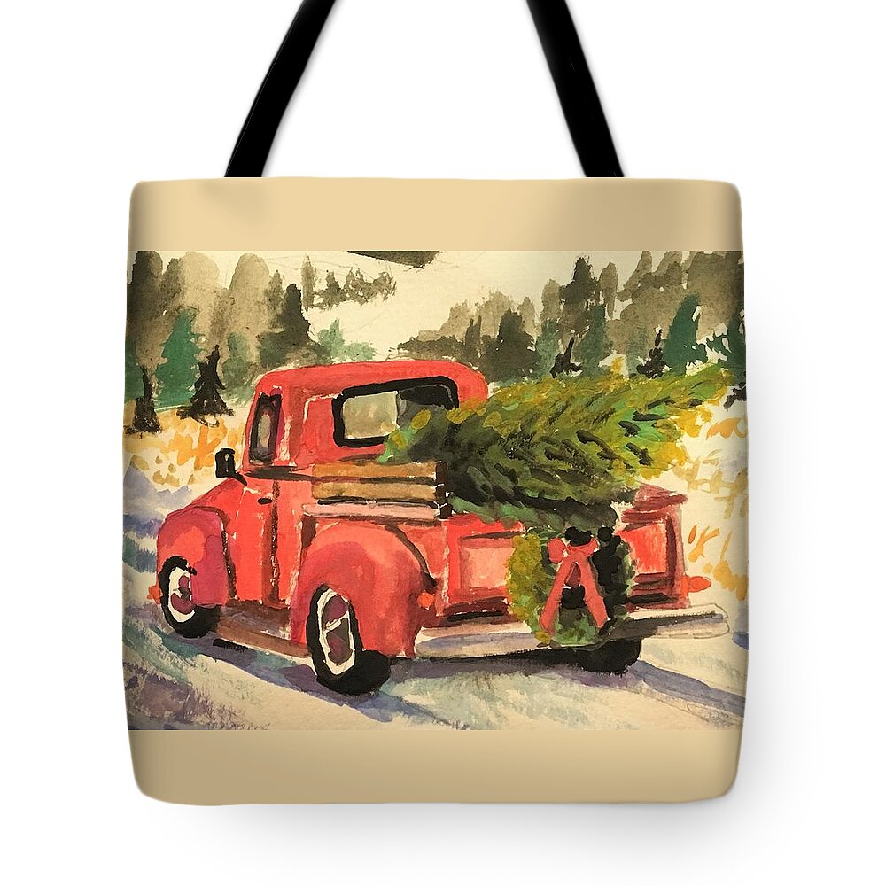 Red Tote Bag featuring the painting Over the River and through the Woods by Susan Elizabeth Jones