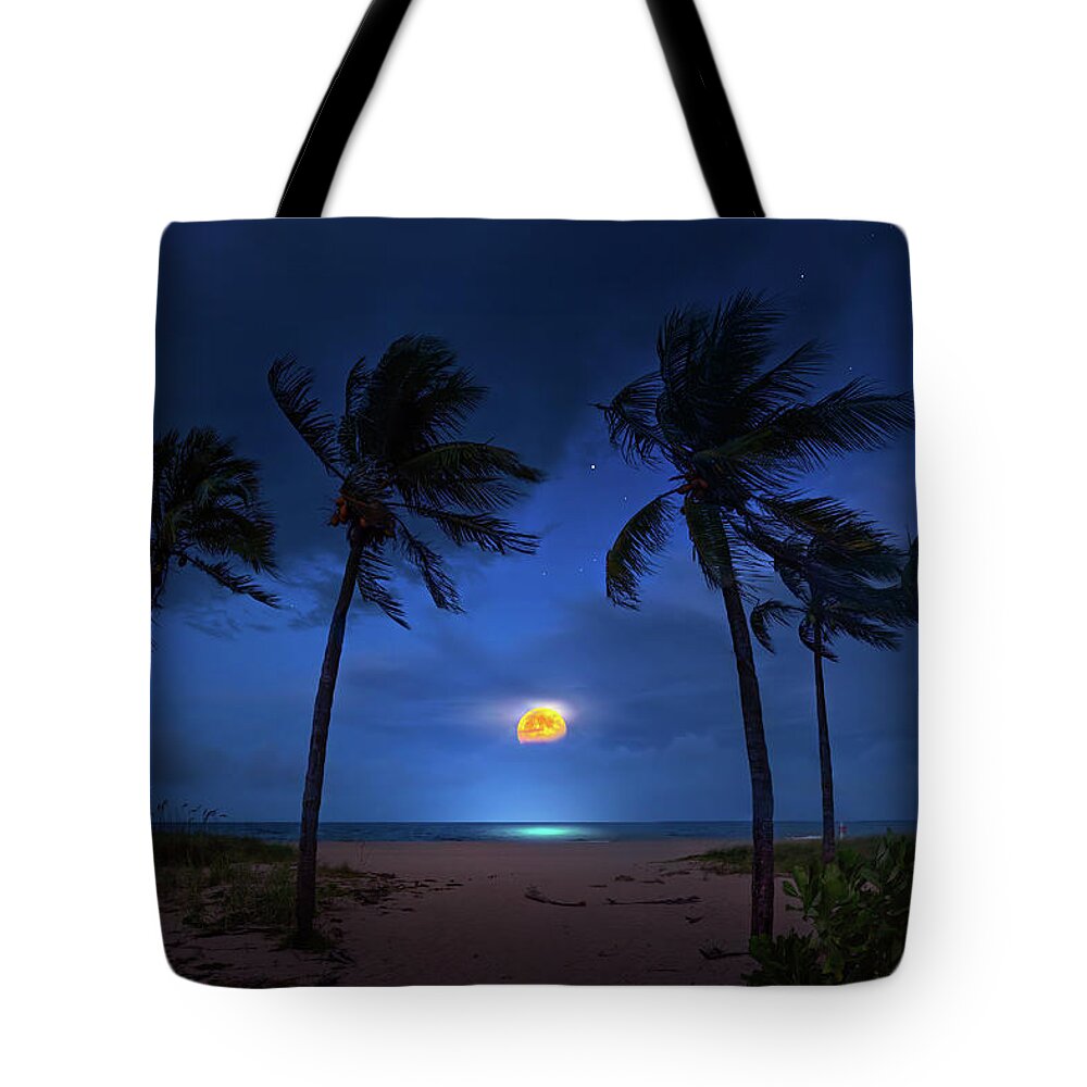 Moon Tote Bag featuring the photograph Over the Sea by Mark Andrew Thomas