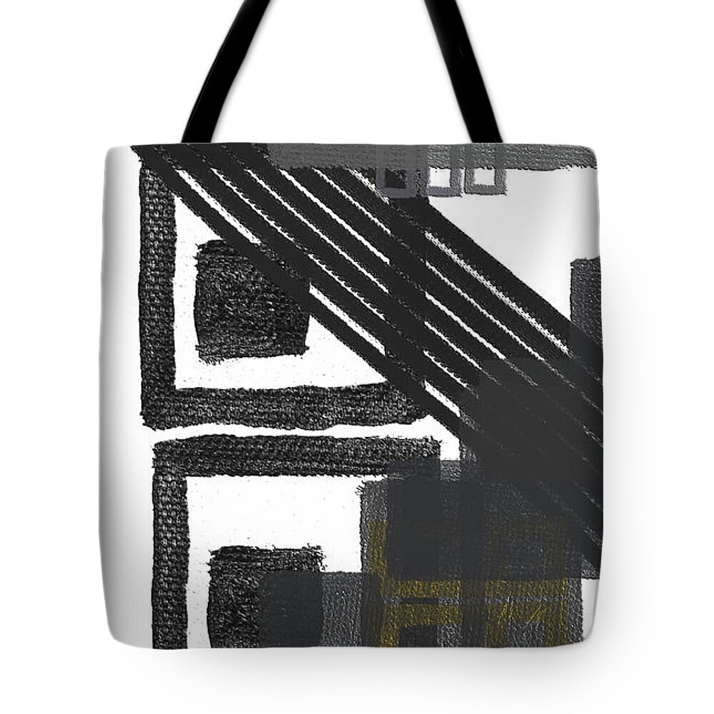 Yellow Tote Bag featuring the painting Overlook -Yellow And Gray Modern Abstract Art by Lourry Legarde