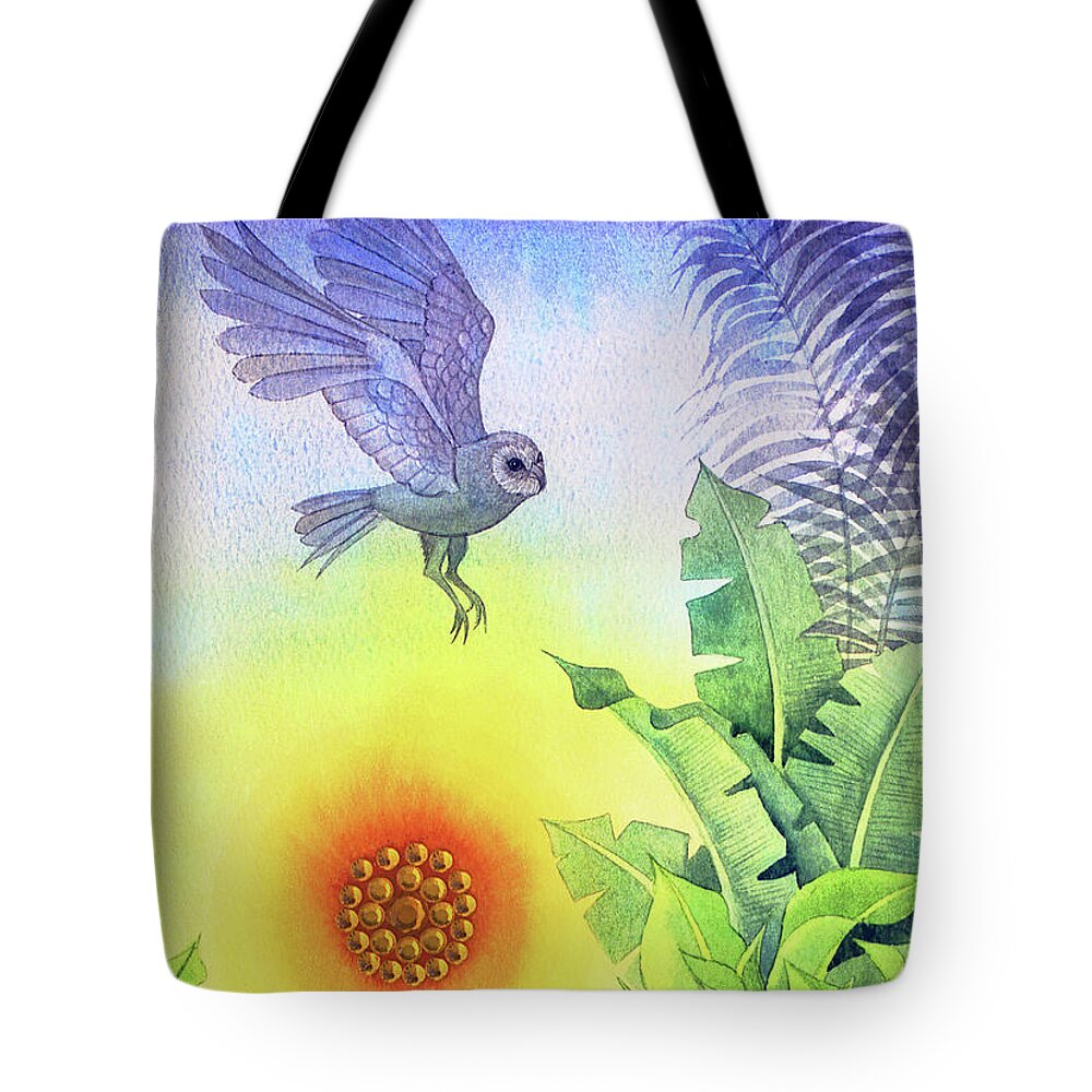 Sunset Tote Bag featuring the painting Owl at Sunset by Jennifer Baird
