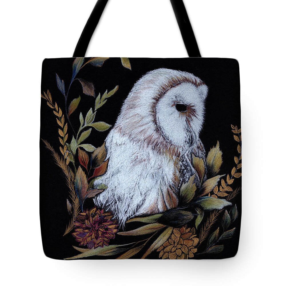Owl Tote Bag featuring the drawing Floral Barn Owl by Katrina Nixon