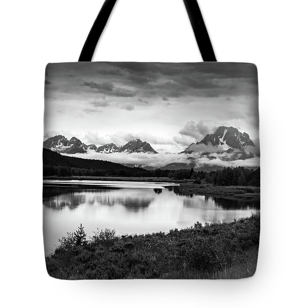 Nature Tote Bag featuring the photograph Oxbow Bend in Black and White by Rose Guinther