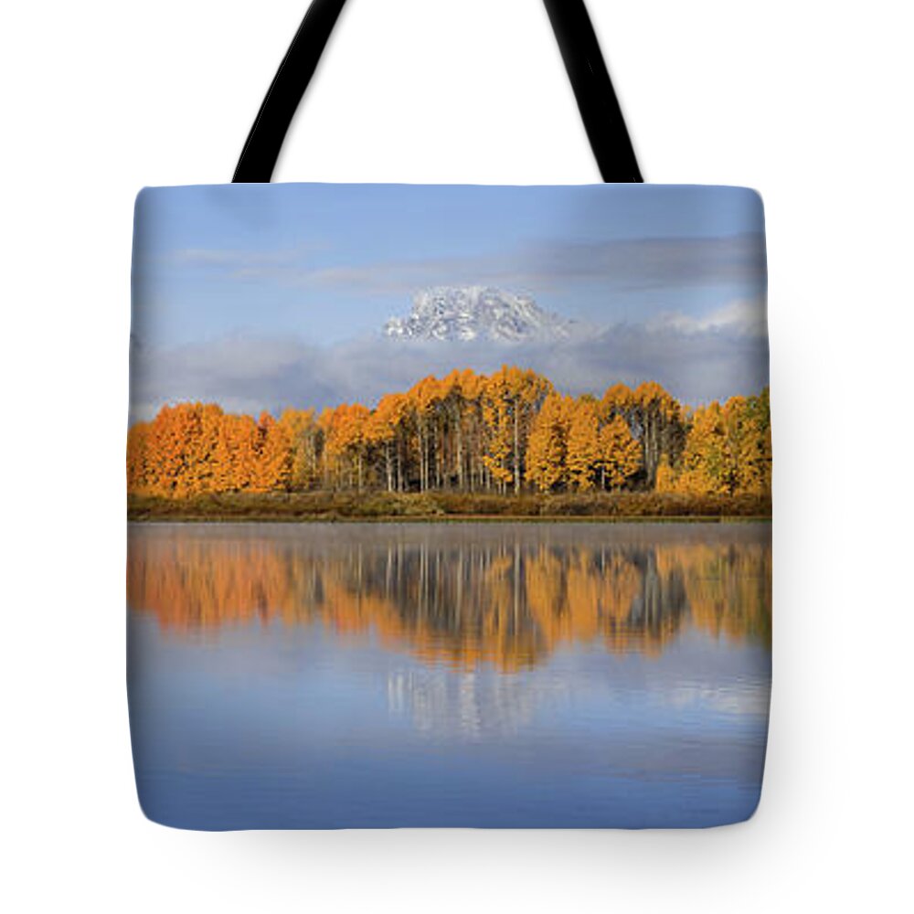 Oxbow Bend Tote Bag featuring the photograph Oxbow Bend Pano by Wesley Aston