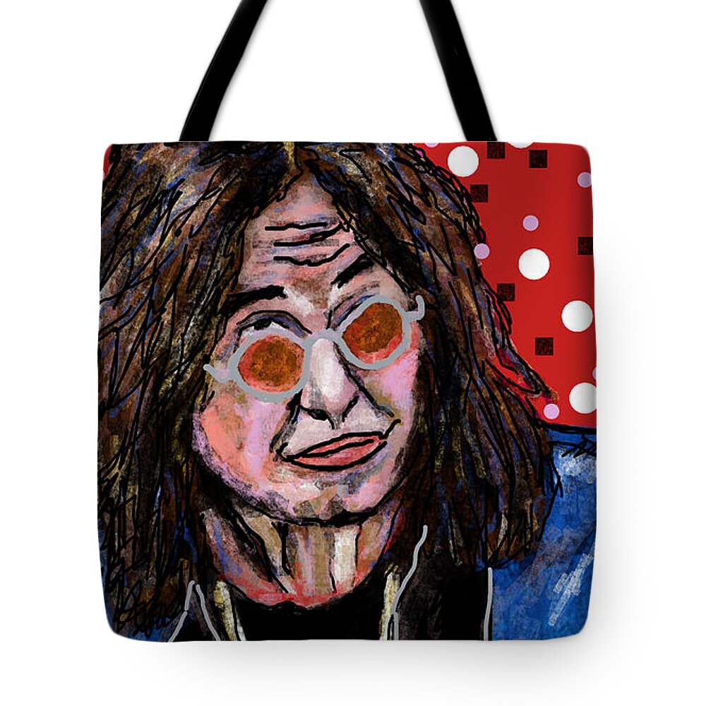 Rock Star Ozzy Osbourne Band Music Concert Star Celebrity Office Digital Tour Red Abstract Tote Bag featuring the painting Ozzy Osbourne by Bradley Boug