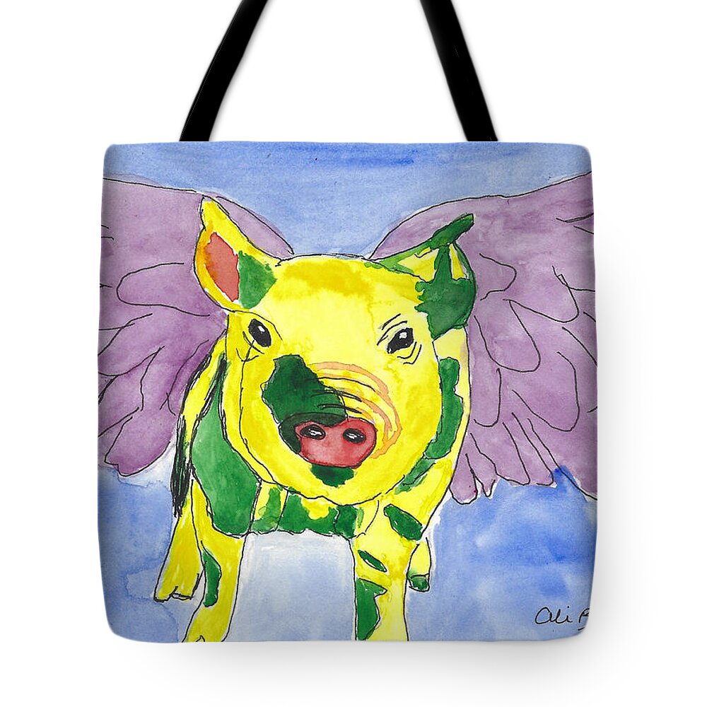 Pig Tote Bag featuring the painting Ozzy the PIgasus by Ali Baucom